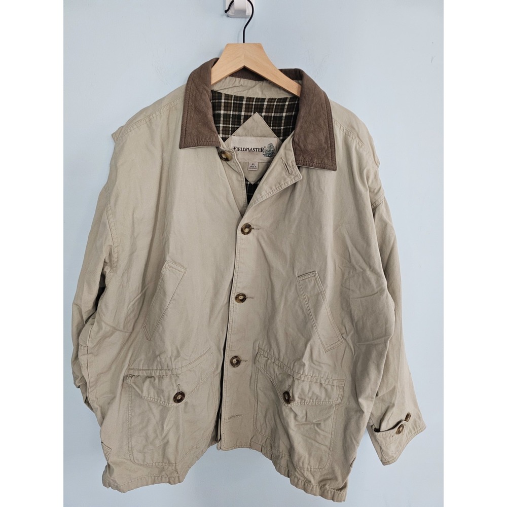 Fieldmaster Jacket Chore Coat Men's Sz XL Beige Canvas Button Up Flannel Lined